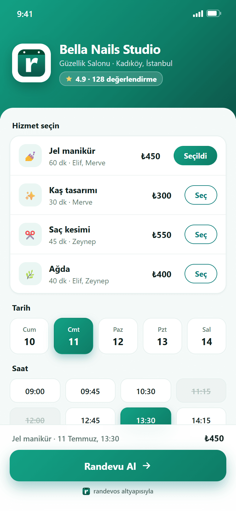 The booking page